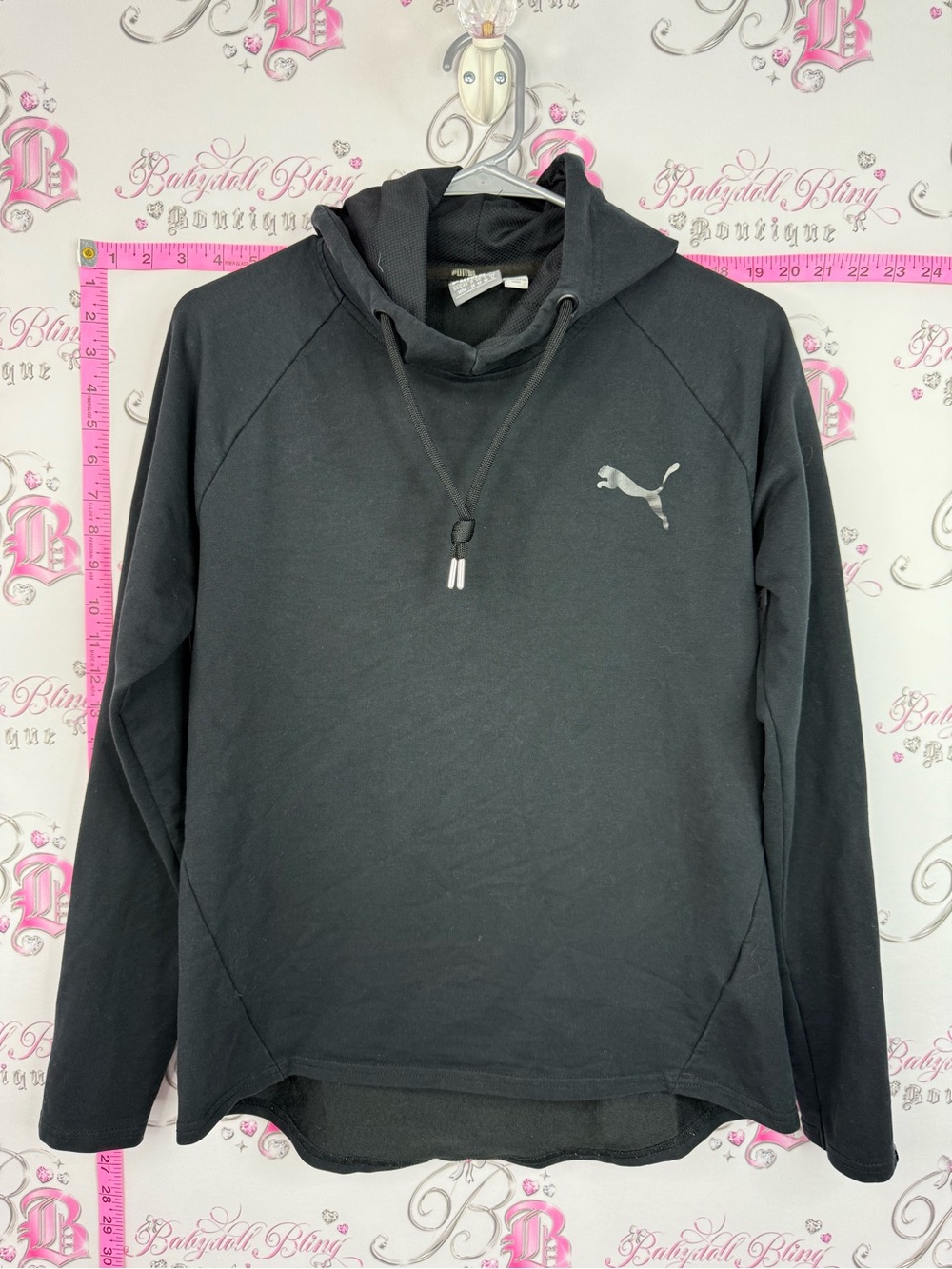Puma Black Pullover Hoodie with Silver Logo